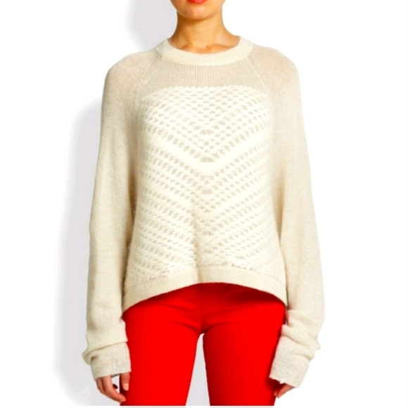 Helmut Lang Mixed Knit Fuzzy Pullover White Mohair Crew-neck Sweater - Picture 1 of 8